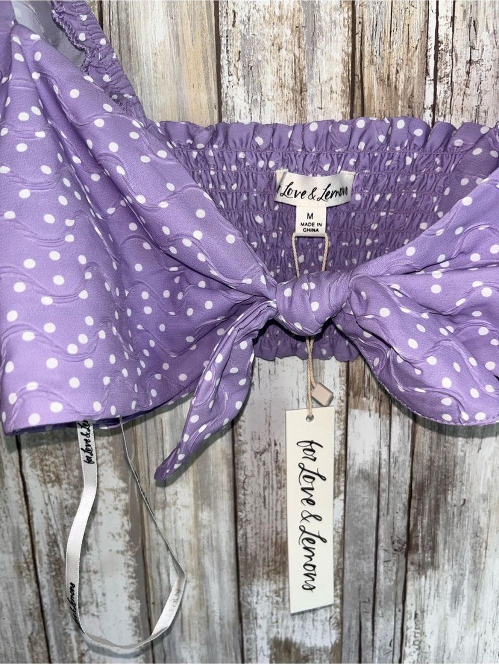 For Love & Lemons Chelsea Crop Top Purple Polka Dot Puff Sleeve NWT M - Picture 5 of 7